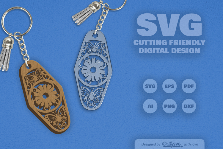 Floral Butterfly Motel Keychain SVG