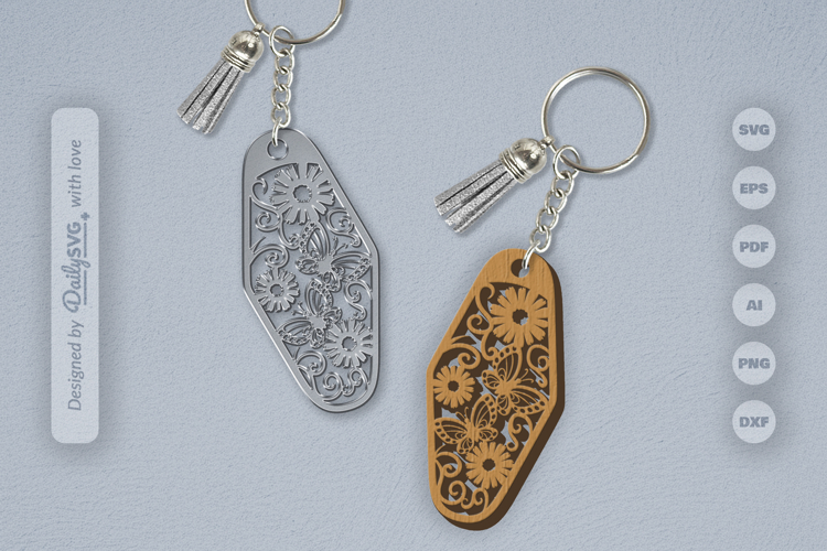 Floral Butterfly Motel Keychain SVG