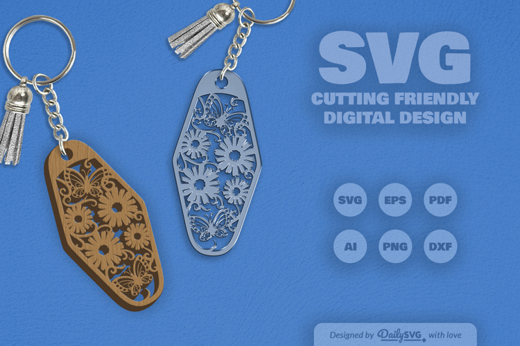 Floral Butterfly Motel Keychain SVG