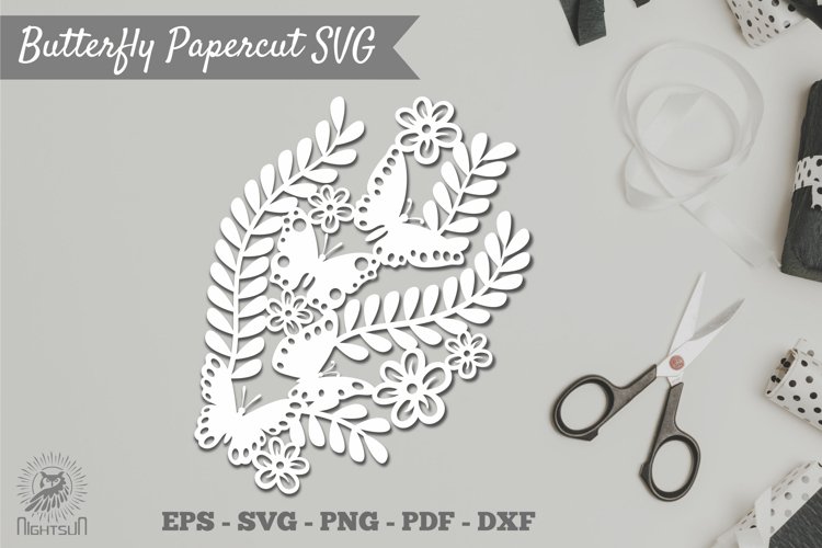Floral Butterfly Papercut Cricut SVG example image 1