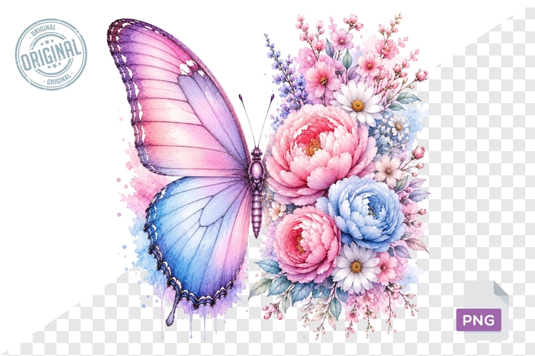 Floral Butterfly Png , Flying Butterflies Illustrations 20