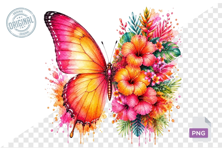 Floral Butterfly Png , Flying Butterflies Illustrations 11