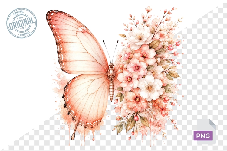 Floral Butterfly Png , Flying Butterflies Illustrations 7
