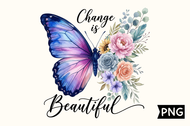 Floral Butterfly Watercolor Quote PNG