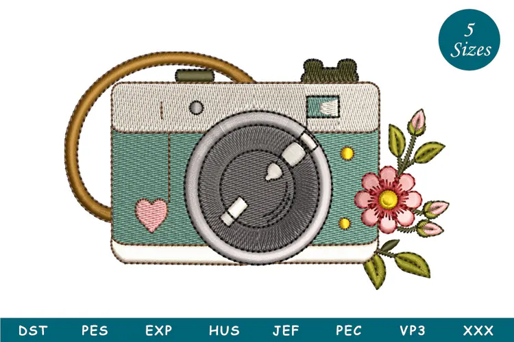 Floral Camera Embroidery Design
