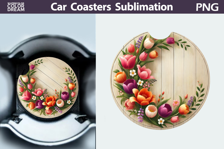 Floral Car Coaster | Add Your Text Round Coaster