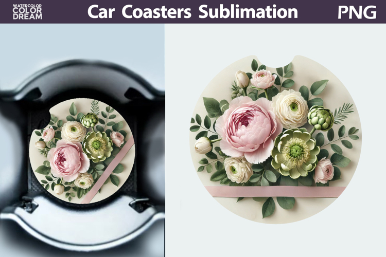 Soft Floral Car Coaster | Elegant Spring Sublimation