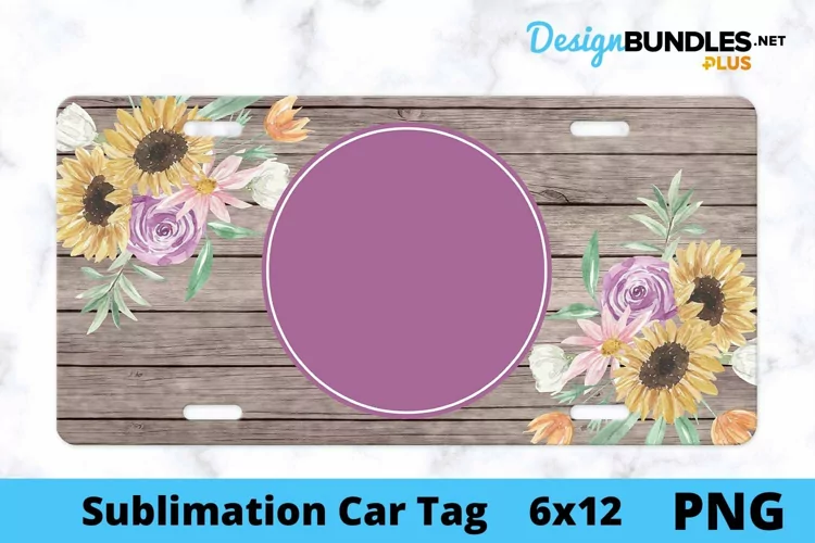 Sublimation Car Tag - Car Tag PNG - Sunflower Wood Monogram
