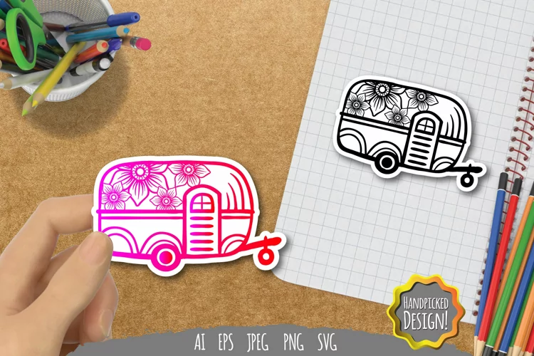 Floral Caravan with Gradient Color Sticker