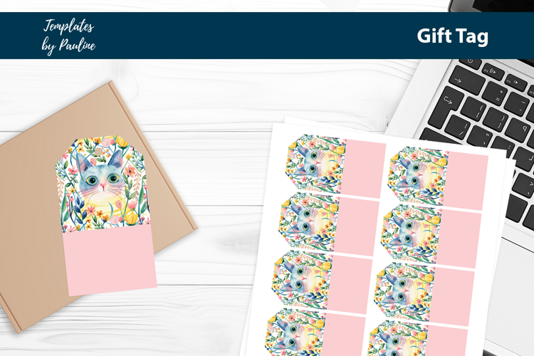 Floral Cat Gift Tag Sheet, Printable Easter Product Label