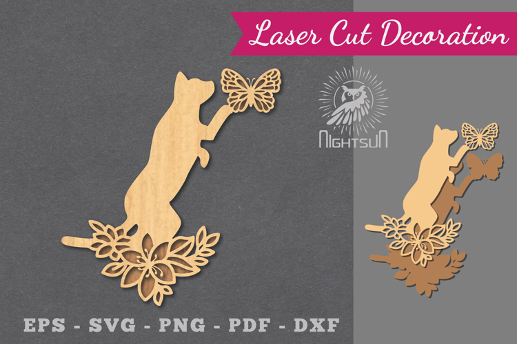 Floral Cat Laser Cut Decoration example image 1