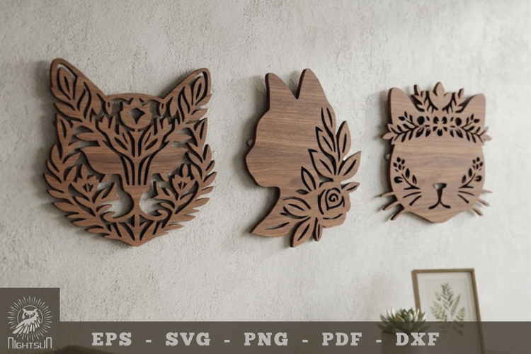 Floral Cat Lasercut Wall Decor SVG
