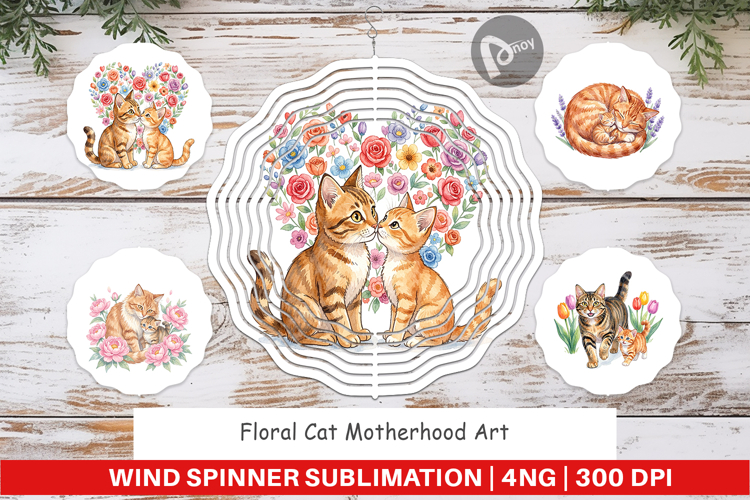 Floral Cat Motherhood Wind Spinner