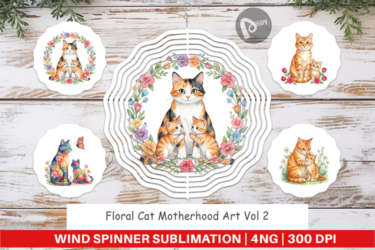 Floral Cat Motherhood Wind Spinner