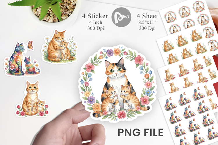 Floral Cat Motherhood Art Sticker