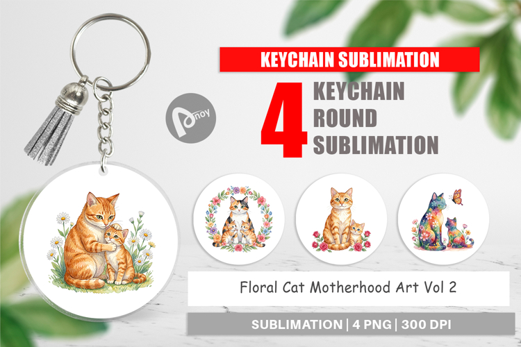 Floral Cat Motherhood Art Keychain