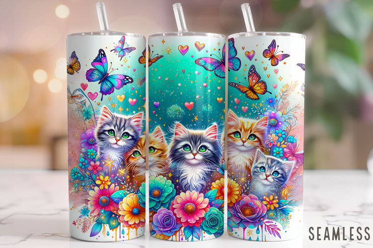 Floral Cat Tumbler, Cat Mom Tumbler Wrap, Cat Lover Tumbler