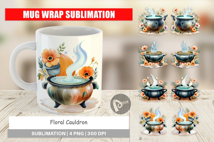 Mug Wrap Design Floral Cauldron Watercolor example image 1