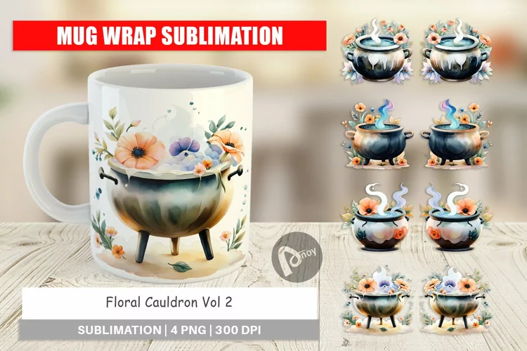 Mug Wrap Design Floral Cauldron Watercolor
