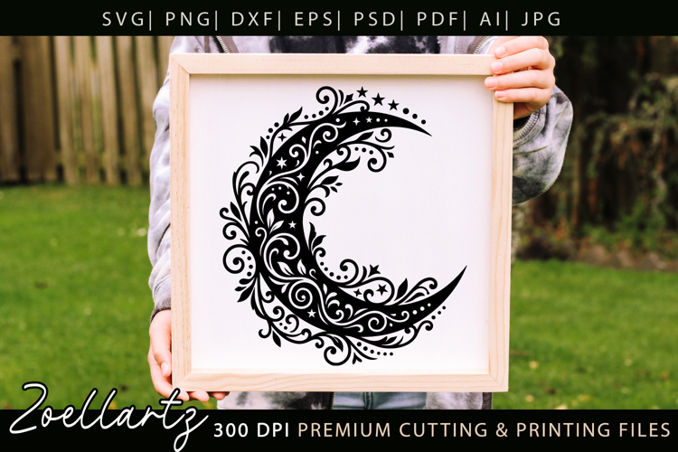 Floral Celestial Moon SVG Cut File Moon Mandala Silhouette