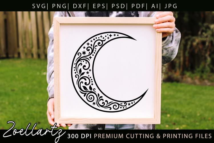 Floral Celestial Moon SVG Cut File Moon Mandala Silhouette