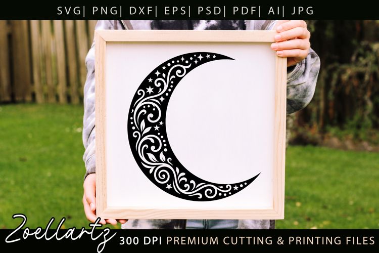 Floral Celestial Moon SVG Cut File Moon Mandala Silhouette