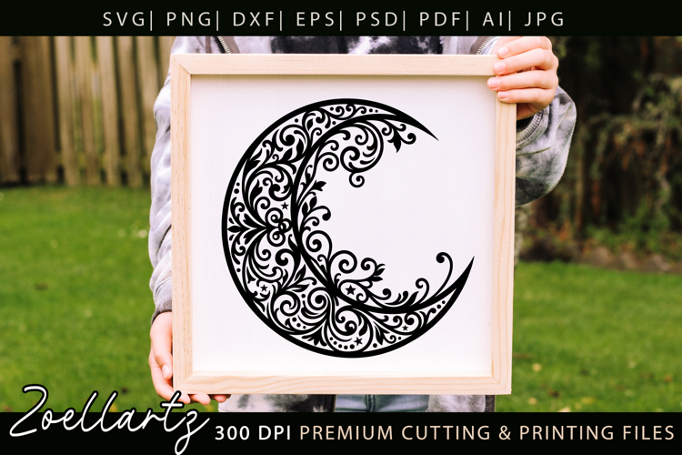 Floral Celestial Moon SVG Cut File Moon Mandala Silhouette