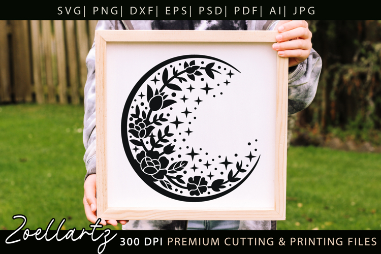 Celestial Moon SVG Cut File Floral Moon Mandala Silhouette