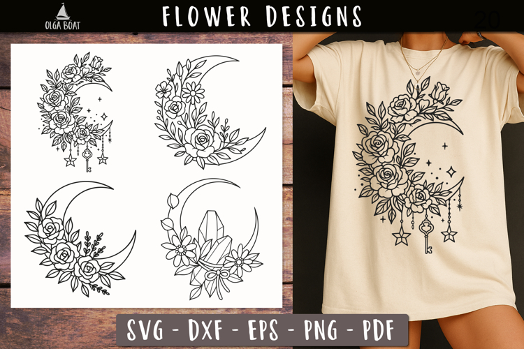 Floral Celestial Moon SVG Mystical designs