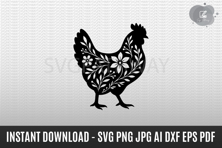 Floral Chicken SVG, Floral Farm Animals SVG, Chicken svg