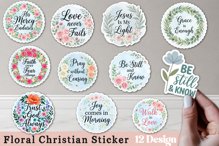 Floral Christian Sticker Bundle PNG