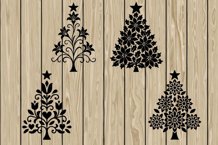 Floral Christmas tree stencil silhouette SVG