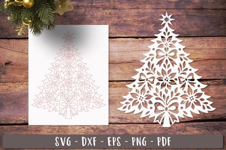 Floral Christmas Tree SVG Laser Cut Ornament
