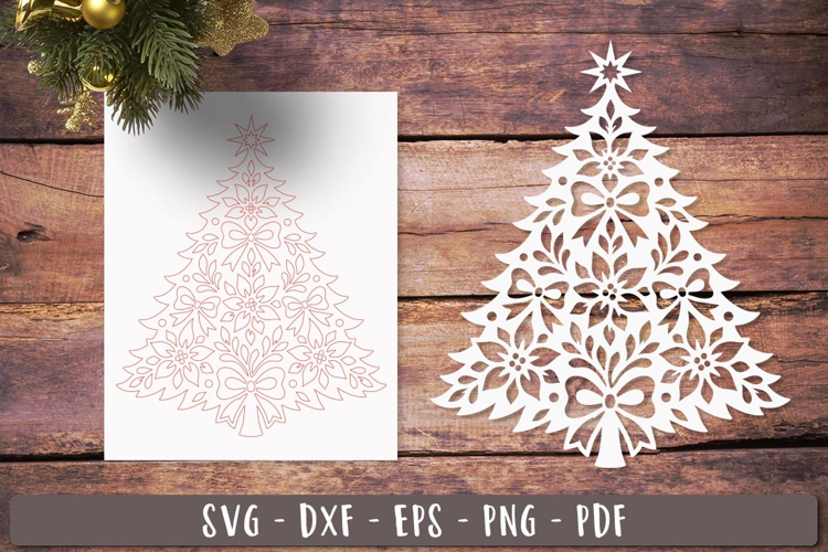 Floral Christmas Tree SVG Laser Cut Ornament