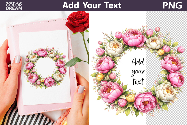 Peony Floral Wreath PNG Template | Add Your Text