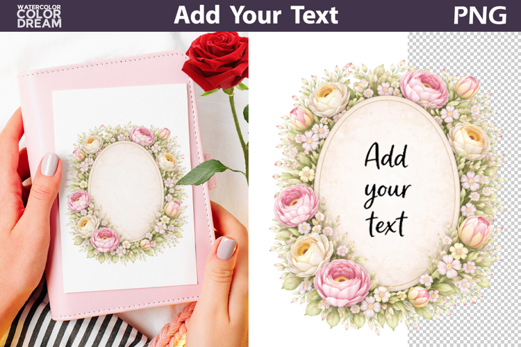 Floral Oval Wreath PNG Template | Add Your Text