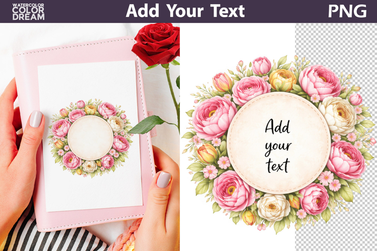 Floral Circle Label PNG Template | Add Your Text