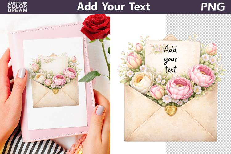 Floral Envelope PNG Template | Add Your Text Design