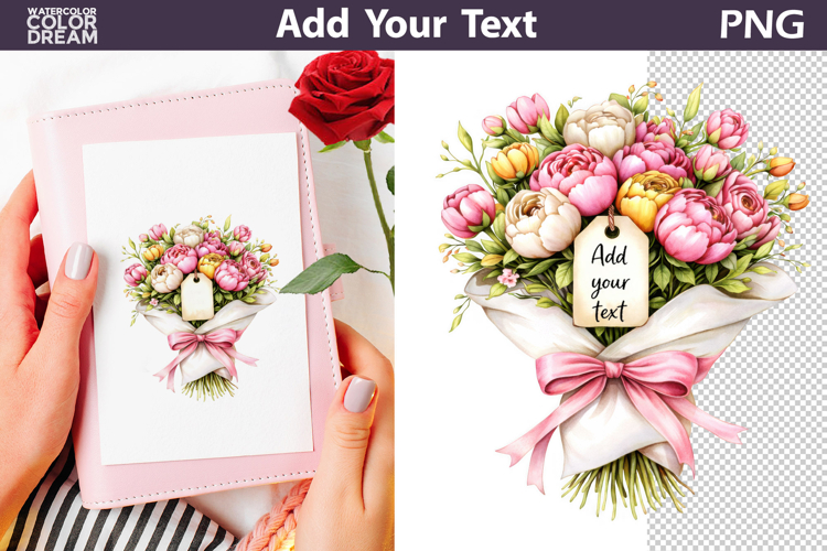 Floral Gift Bouquet PNG Template | Add Your Text