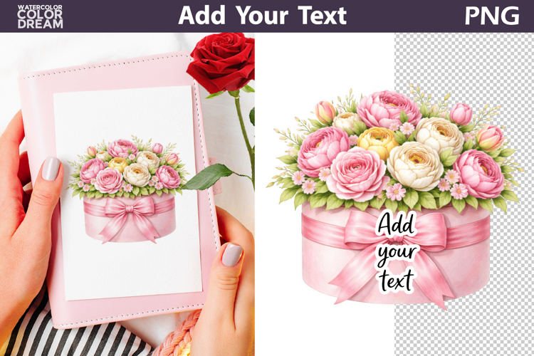 Floral Gift Box Clipart PNG | Romantic Flower Arrangement