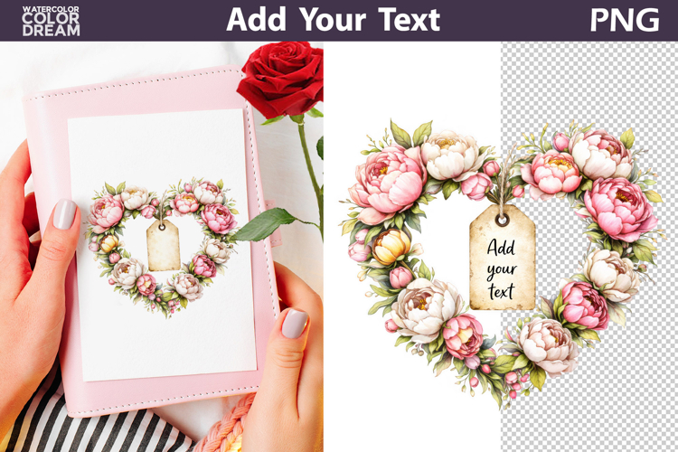 Floral Heart Wreath PNG Template | Add Your Text Tag