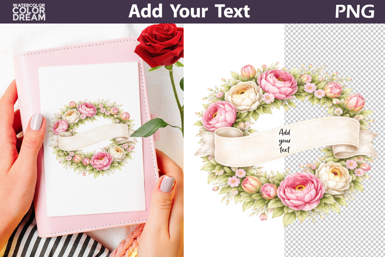 Floral Wreath Ribbon PNG Template | Add Your Text