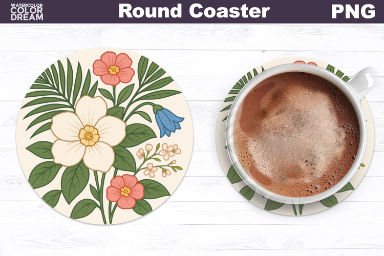 Tropical Floral Round Coaster | Vintage Flowers Car Coaster
