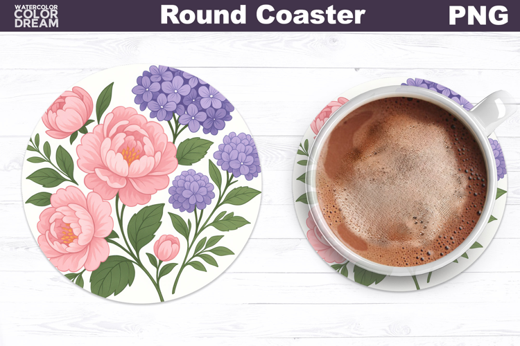 Peonies Floral Round Coaster | Vintage Flowers Car Coaster