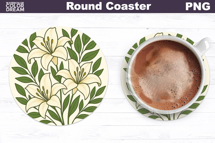 Lily Floral Round Coaster | Vintage Flowers Car Coaster