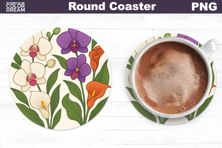 Orchid Round Coaster | Vintage Flowers Car Coaster