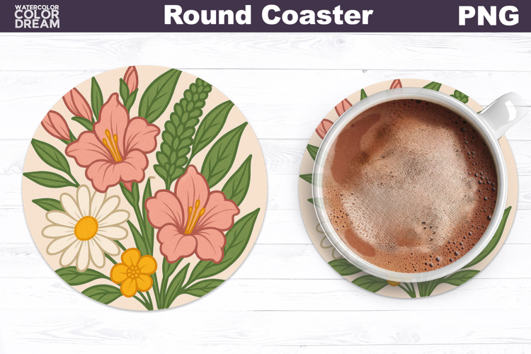 Daisies Floral Round Coaster | Vintage Flowers Car Coaster