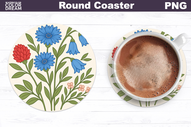 Cornflowers Round Coaster | Vintage Flowers Car Coaster
