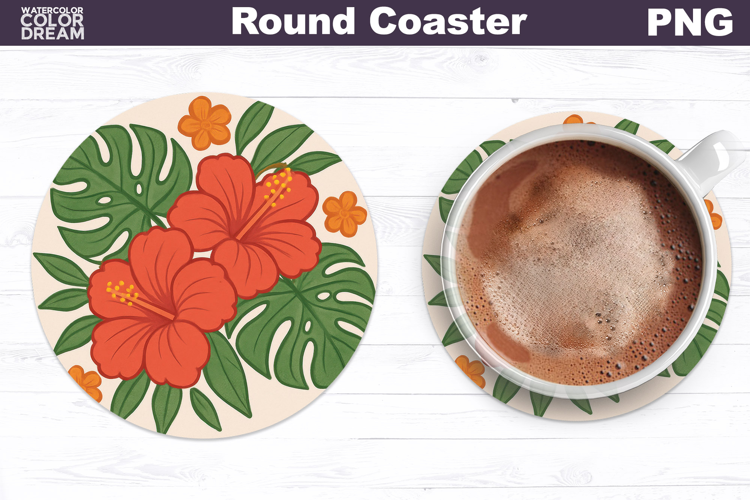 Tropical Floral Round Coaster | Vintage Flowers Car Coaster