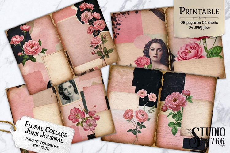 Floral Collage Junk Journal Pages